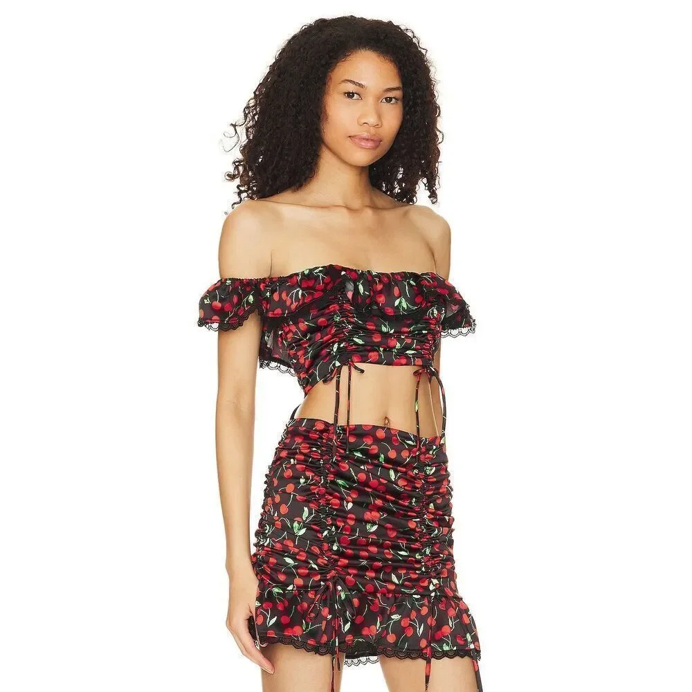 Majorelle NWT Kym Crop and Kym Mini Skirt Set in Black Cherry Size M - Picture 3 of 16